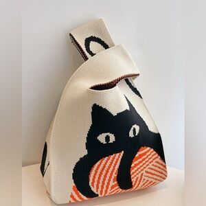 625. Cat Knit Small Tote Bag